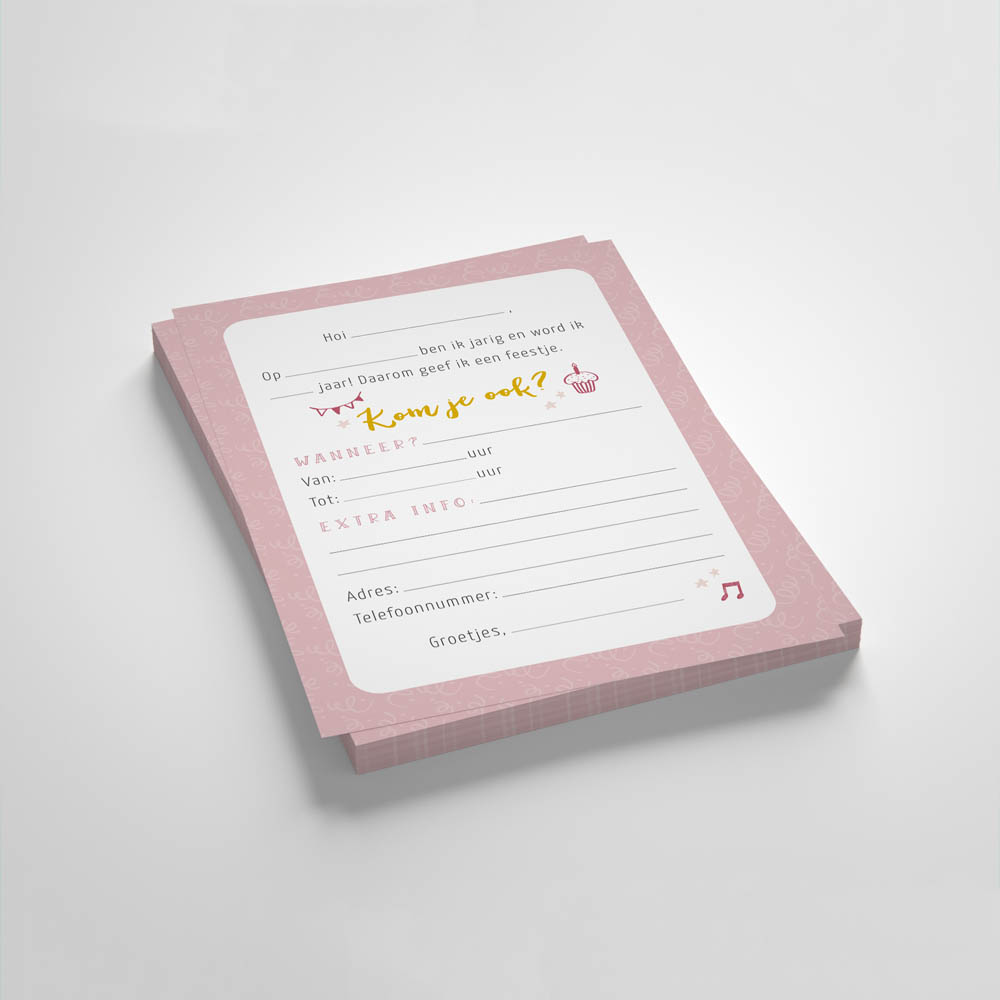 Uitnodigingen kinderfeestje - 10 stuks - roze