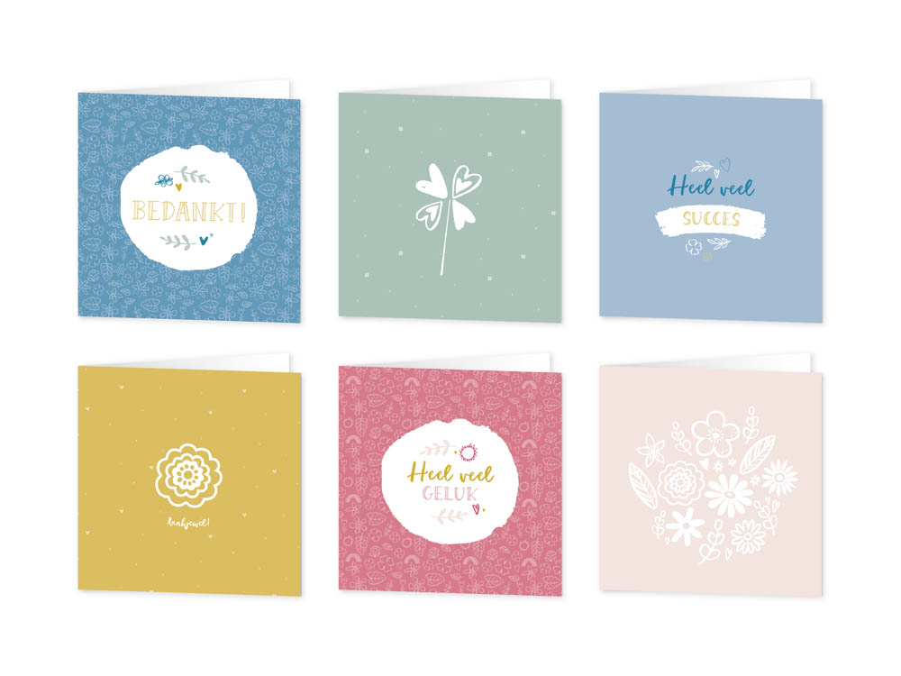 Wenskaarten bedankt / succes - set van 6 - incl enveloppen - Universe