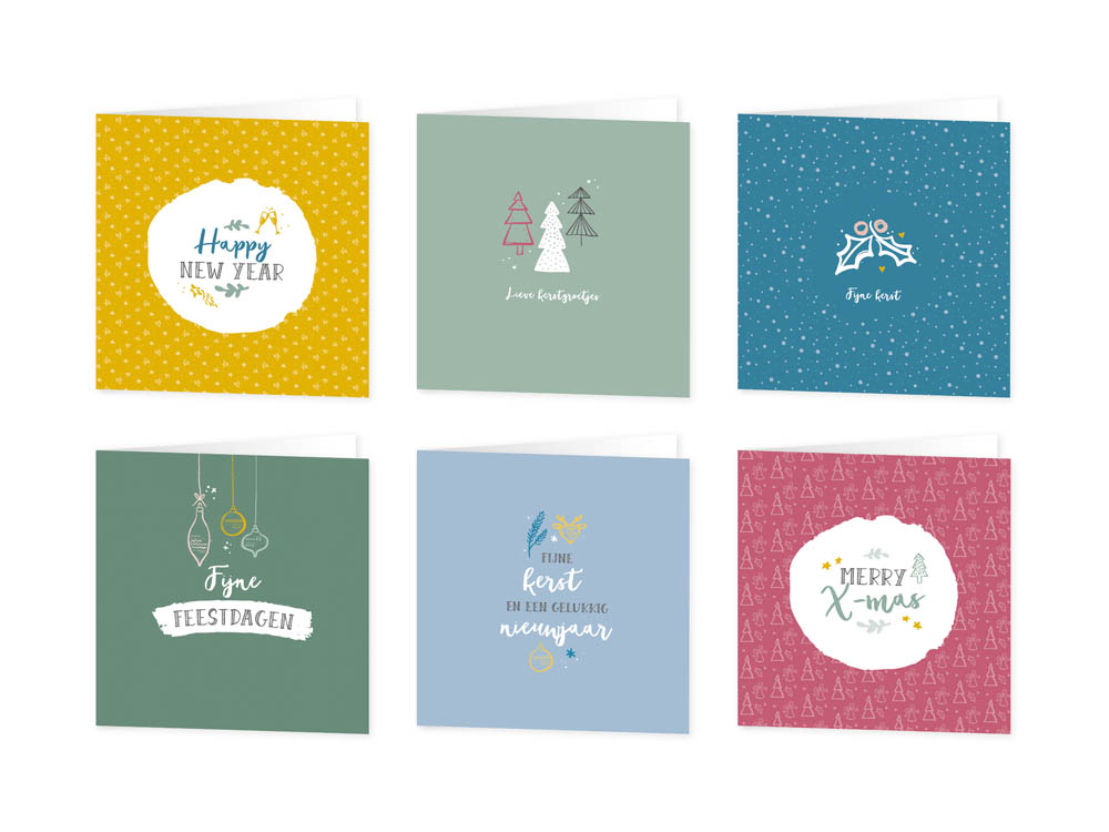 Wenskaarten kerst - set van 6 - incl enveloppen - Universe