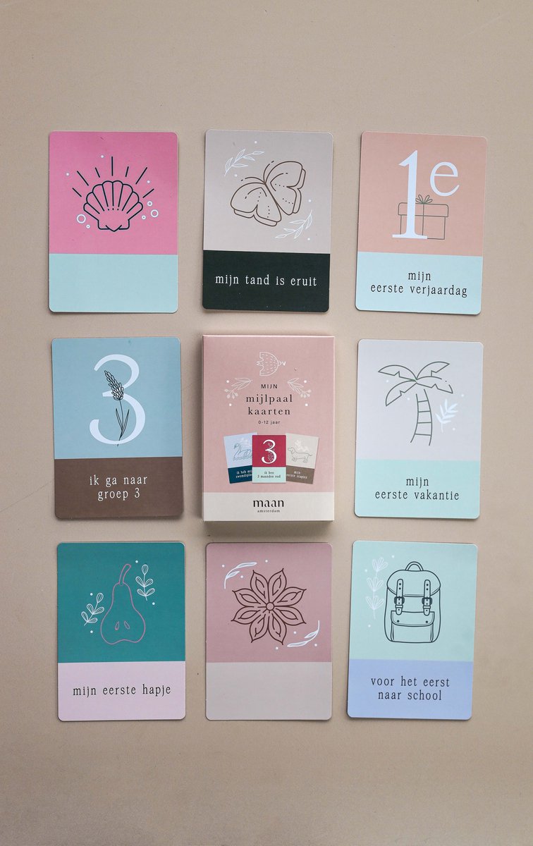 Set mijlpaalkaarten + mijlpalenboek - Invulboek voor alle belangrijke momenten van 0 t/m 12 jaar