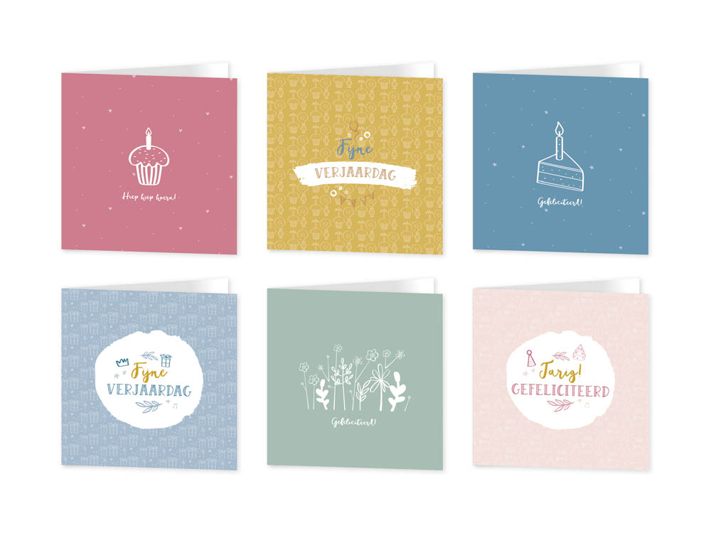 Wenskaarten verjaardag - set van 6 - incl enveloppen - Universe
