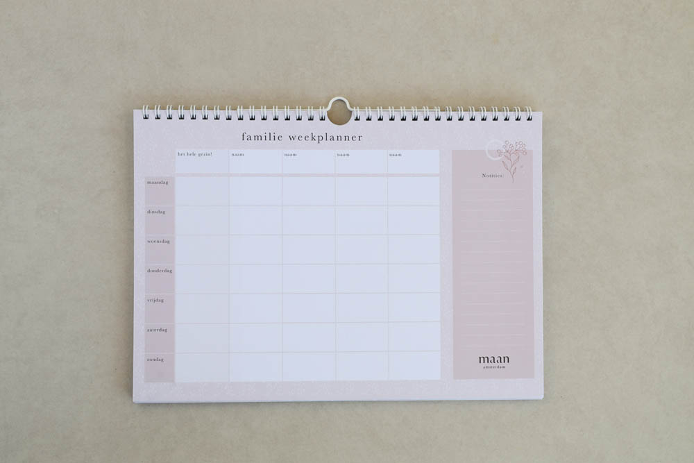 Maan Amsterdam - Familie weekplanner - Eclipse - A4 - Zonder datums - Neutrale kleuren - Gezinsplanner