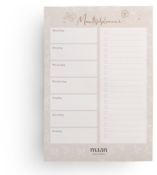 Maan Amsterdam - Maaltijdplanner - A5 - notitieblok voor weekmenu - menuplanner - 50 afscheurbare vellen
