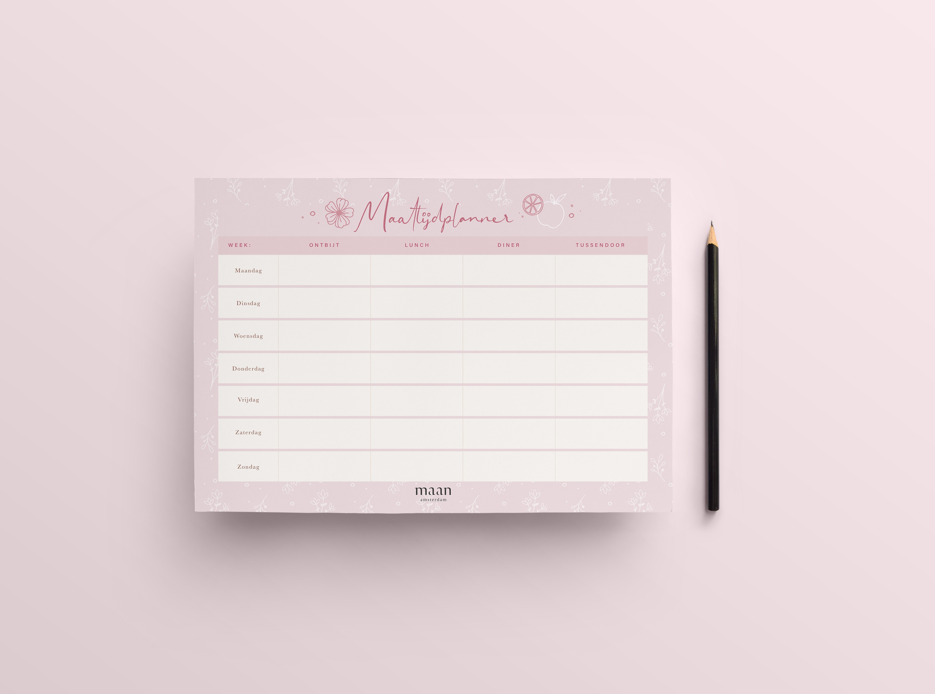 Maan Amsterdam - Maaltijdplanner - A4 - notitieblok voor dagmenu per week - eetplanner - 50 afscheurbare vellen