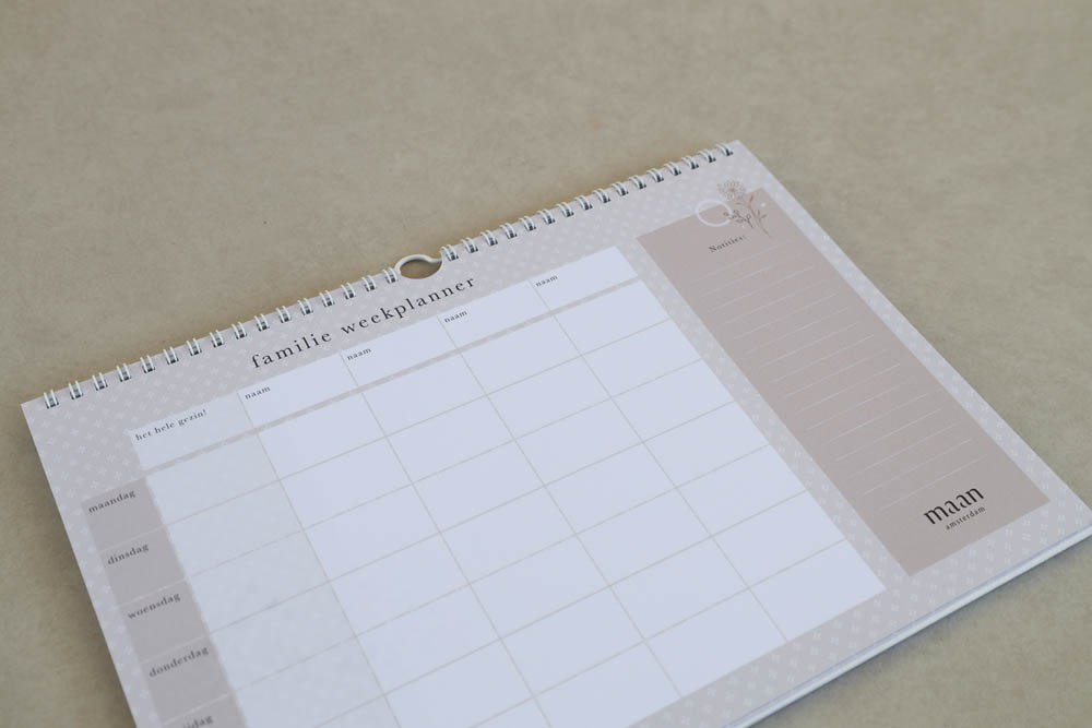 Maan Amsterdam - Familie weekplanner - Eclipse - A4 - Zonder datums - Neutrale kleuren - Gezinsplanner