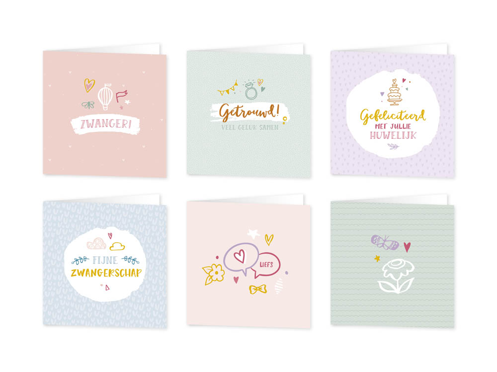 Wenskaarten zwangerschap / huwelijk - set van 6 - incl enveloppen - Universe