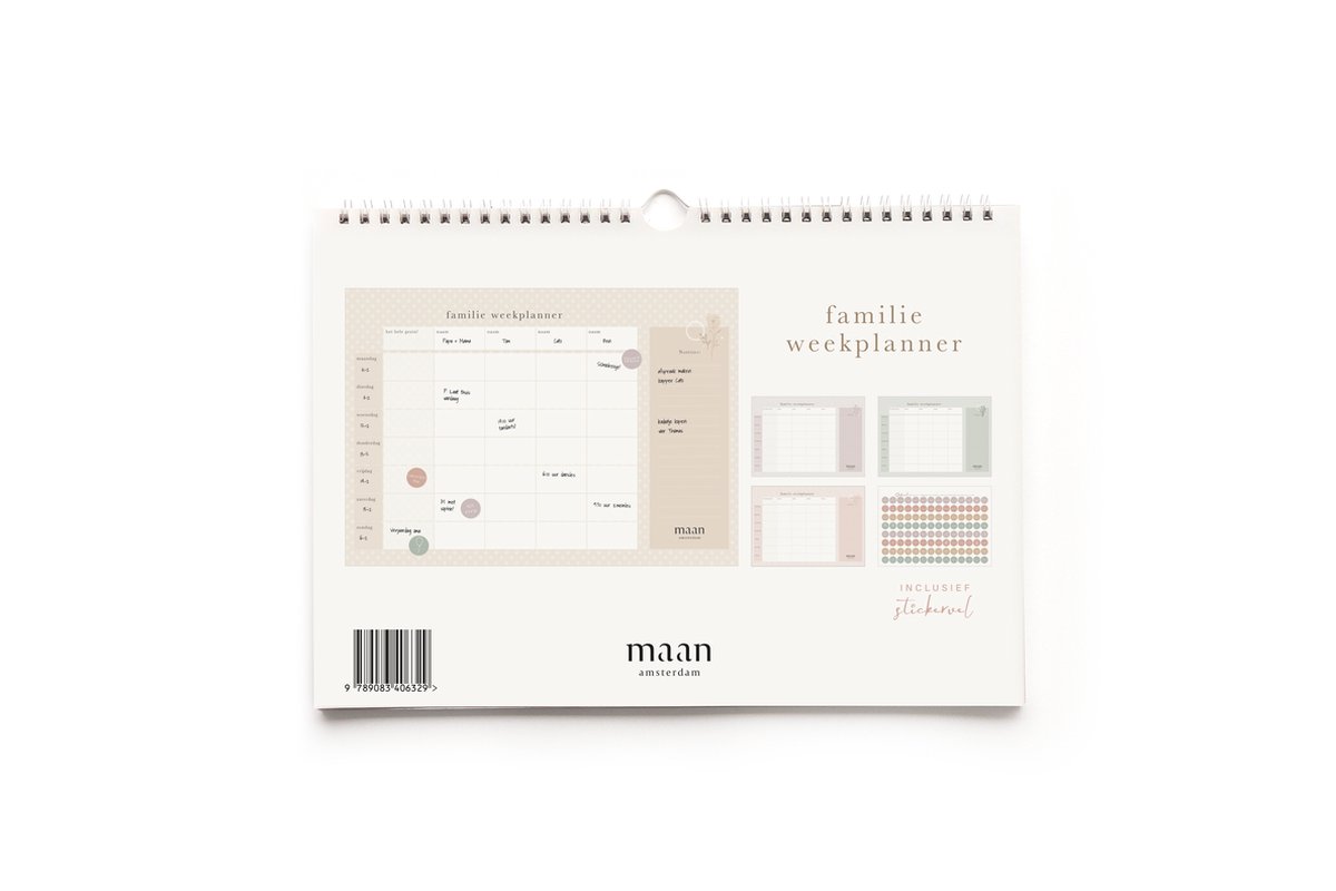 Maan Amsterdam - Familie weekplanner - Eclipse - A4 - Zonder datums - Neutrale kleuren - Gezinsplanner