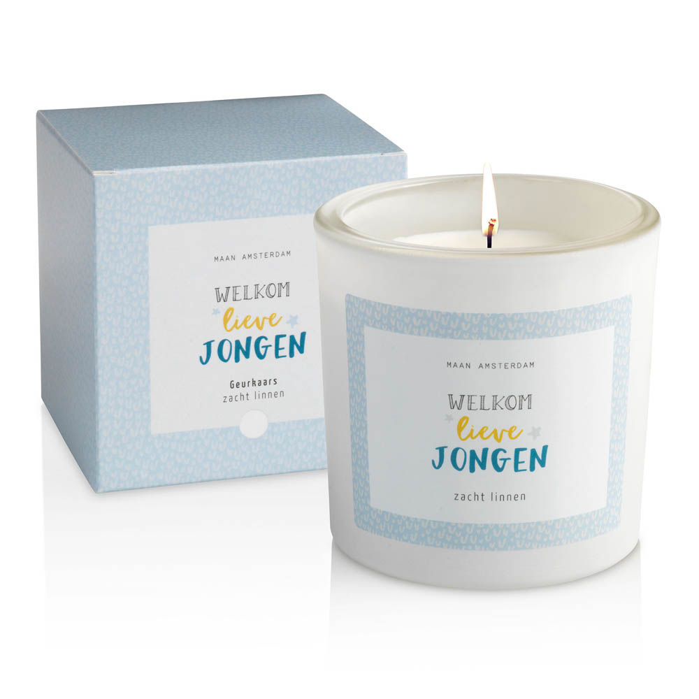 Geurkaars wit - Welkom lieve jongen