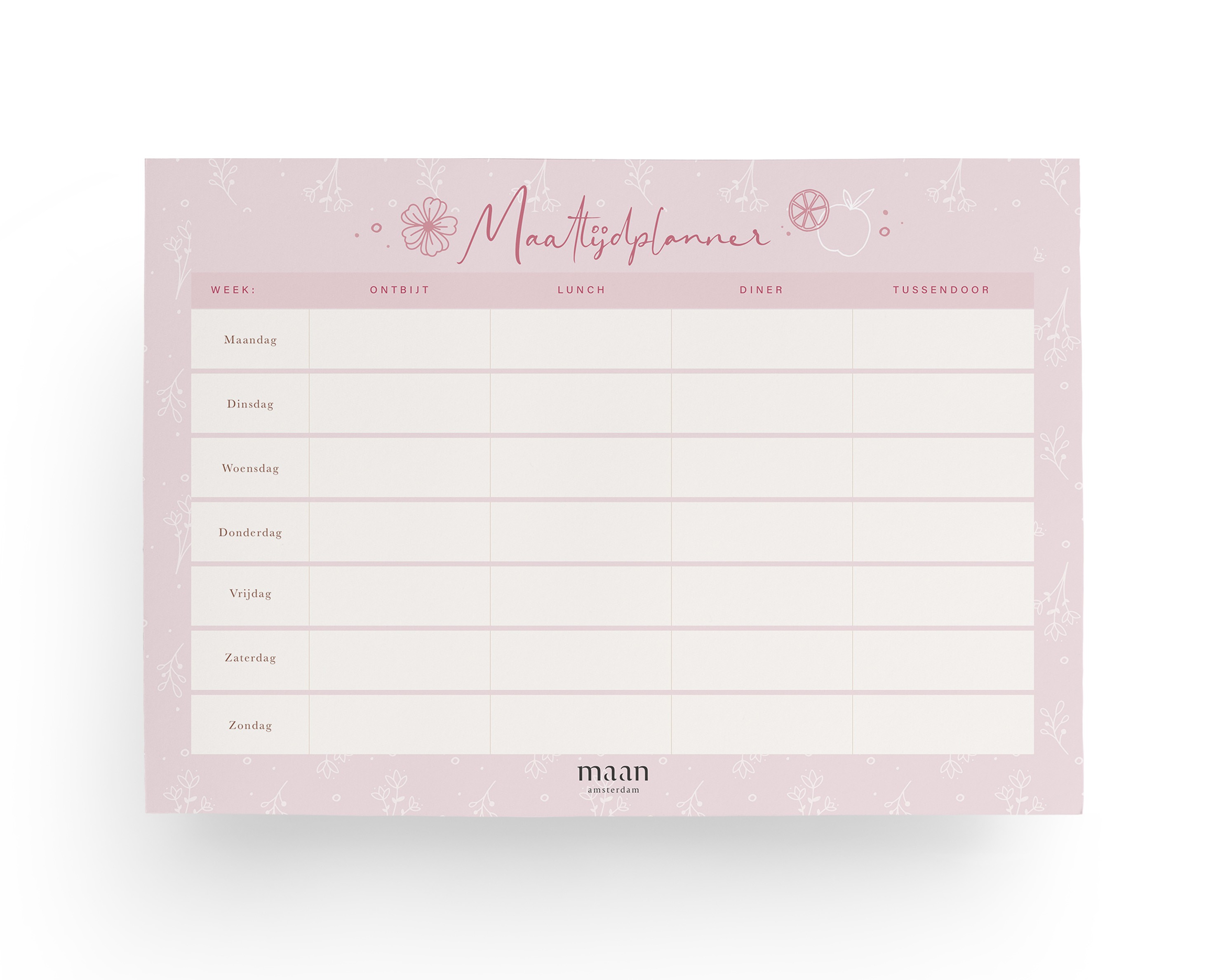 Maan Amsterdam - Maaltijdplanner - A4 - notitieblok voor dagmenu per week - eetplanner - 50 afscheurbare vellen