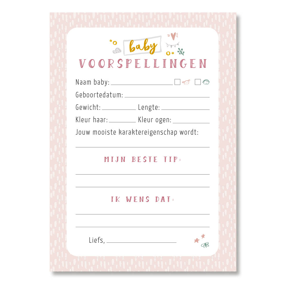 Mijn babyshower invulkaarten (30 stuks) - roze