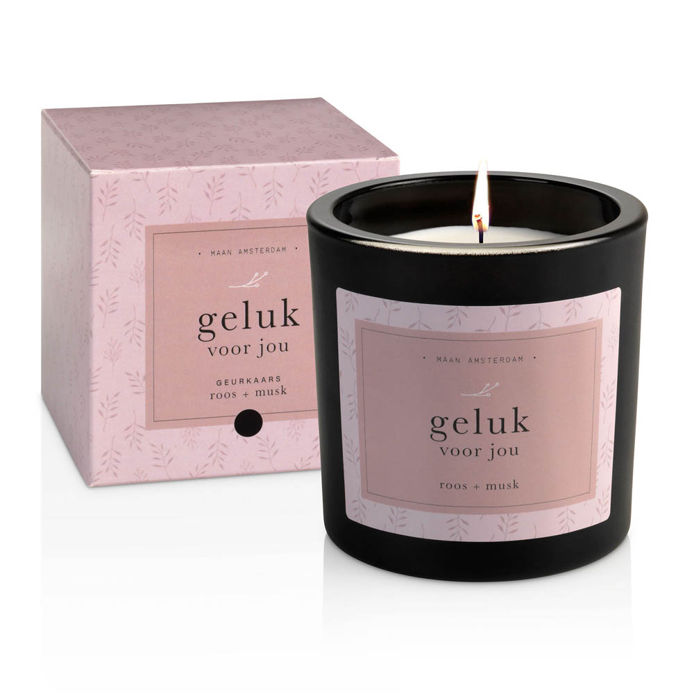Geurkaars zwart - Geluk voor jou